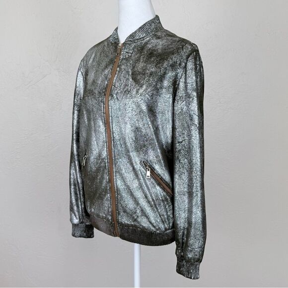 Zara Woman Silver Foiled Metallic Bomber Jacket Size S - Picture 5 of 16